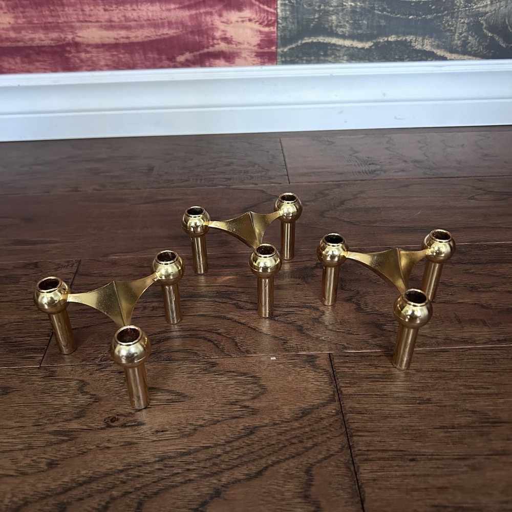 Caesar Fritz Nagel Stoff Modular Candle Holders Set of 3 Vintage Gold Germany